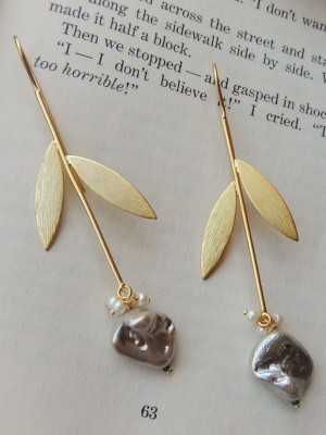 JOHORI Western U-Hook Leaf Earring Brass Drops & Danglers