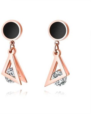 KRYSTALZ Gorgeous Triangle Stone Drop Rose Plated Studs Diamond Metal Drops & Danglers, Stud Earring