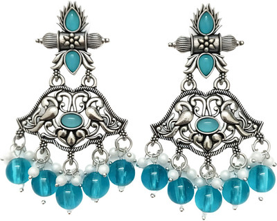 Maadhurita Jewels Hub Traditional Silver Oxidized Dangler Earrings for Women & Girls Pearl German Silver Drops & Danglers