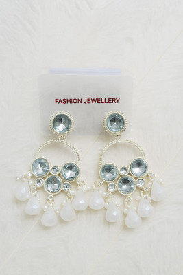 Ajtrends Elegant Silver Plated Crystal Drop Earrings for Women & Girls Party Wear Dangler Pearl Alloy Drops & Danglers
