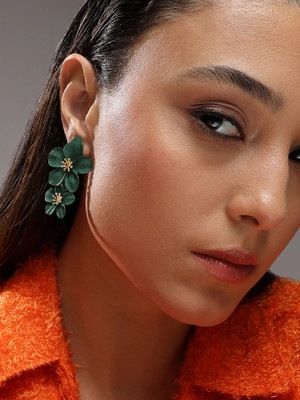 Anamya Collections Green Flower Earring Alloy Stud Earring