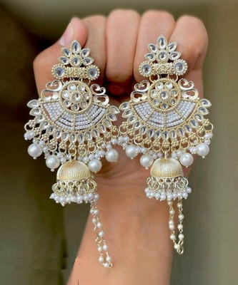 Divastri Pack of 1 Gold Plated Earrings for Women and Girls Diamond, Pearl Brass Drops & Danglers