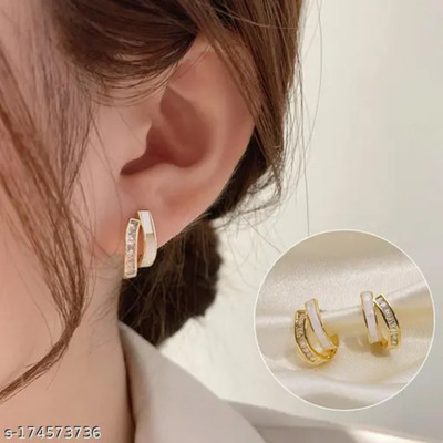 neze NZ 24 Yellow Chimes Gold-Toned White Double C Shaped Loop Crystal Stud Earrings Alloy Clip-on Earring