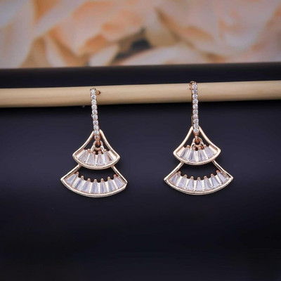 immitation Statement Tiered Dome Cubic Zirconia Dangler Earrings Metal Stud Earring
