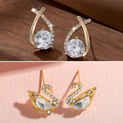 estailo fashion Swan Cross Bling Earrings Alloy Earring Set