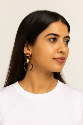 Ansh Jewels Tortoise Shell Hoops & Pearl Shell Drops Zircon Metal Hoop Earring, Earring Set, Drops & Danglers