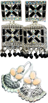 Hernger traders Earring-Box-06_01 & Oxidise_Kundan_Beige_04 Cubic Zirconia Alloy Earring Set