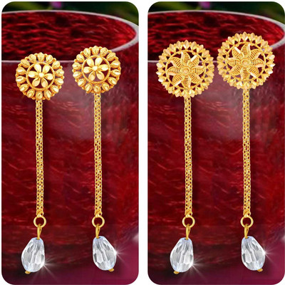 VIVASTRI Removable Stud Jhumki Chain Drop Earring Combo setof 2 Beads Alloy Earring Cubic Zirconia Alloy Drops & Danglers