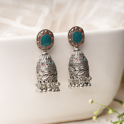 Sanseeta Ruhika- Silver Brass Pearl dangler earrings Zircon Brass Jhumki Earring