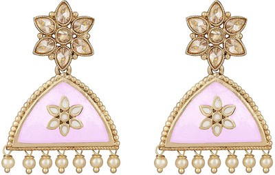 TAP Fashion Triangle Shape Meenakari Painted Cz LCD Stone Studded with Drop Pearl Earrings Cubic Zirconia Copper Drops & Danglers