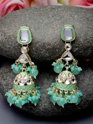 Studio Sukkhi Classic Kundan With Meenakari Gold Plated Green Jhumka/Jhumki Earrings Alloy Jhumki Earring