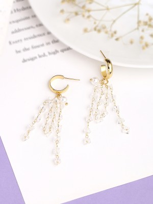 YELLOW CHIMES Golden Stud With Crystal Tassel Drop Dangle Earrings Crystal Metal Tassel Earring