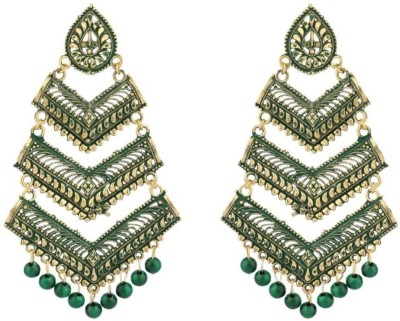 STYYLO FASHION Enamelled Gold Plated Traditional Long 3 Layered Drop Earring Cubic Zirconia Alloy Drops & Danglers