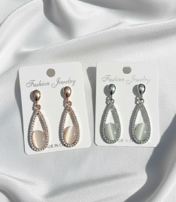 Ceylonmine01 Elegant Party Wear Earrings Shiny Zircon Design Lightweight Design Pack of 2 Zircon Stone Earring Set