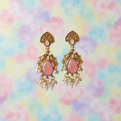 AKINOM Traditional Peacock Design Gold-Plated Earring Beads Alloy Drops & Danglers