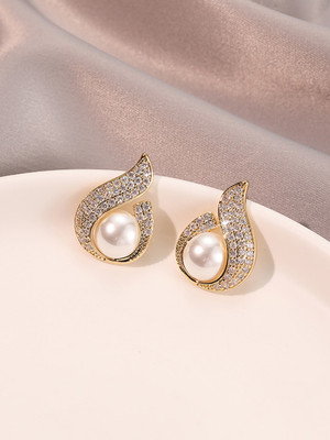 krelin Pearl Diamond Luxury Earrings for Women & Girls, Jewellery for Women, Best Gift Stainless Steel Stud Earring