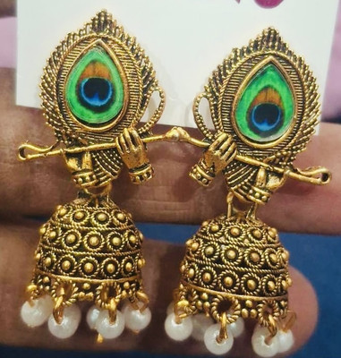 SAKETHAM Golden Green Red lakshmi Alloy Jhumki Earring