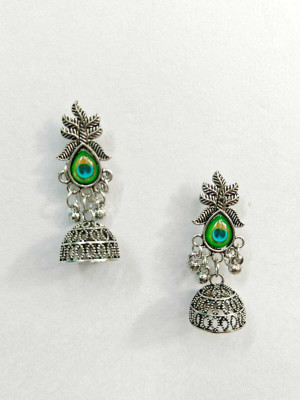 GM Enterprises 1001-Traditional Silver Stones Unic Design Jhumki Earring For Women Pearl Alloy Jhumki Earring, Chandbali Earring