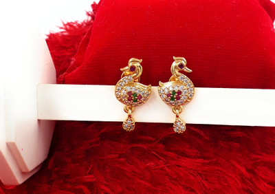 Anujeet Fashion Hub Gold Plated Covering 5 metal Impon AD Stone Jhumka Earrings For Women & Girls Copper Drops & Danglers