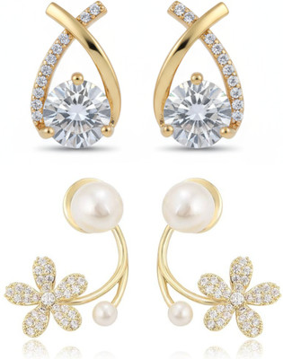BEAUTYNX Combo Of 2 New Korean Stylish Earring Cubic Zirconia Alloy Stud Earring