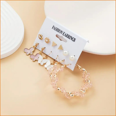 JDENTERPRISES Combo of 6 Pair Golden Flower Stud/Butterfly Pearl Hoop Earrings For Women/Girls Pearl Alloy Hoop Earring