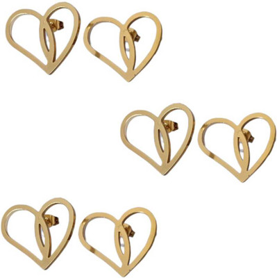 MARWARI TRADERS Heart Shape Gold Plated Stud Earrings for Girls and Women,Fashion Jewelry 3 pair Stainless Steel Stud Earring