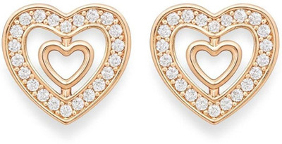 Nilu's Collection Rose Gold Plated Double Heart Stud Earrings with AD Stones For Women & Girls Copper Stud Earring