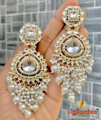 Vigilantee Jewels Drop & Danglers Kundan Earrings Traditional Studded Silver Plated jumka wedding Beads, Pearl Stone, Brass, Stone Earring Set, Chandbali Earring