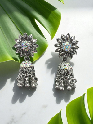bucketstore Celestial Spark Oxidized Jhumka Earrings Crystal Alloy Earring Set
