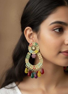 DANGAR ENTERPRISE Traditional Chandbalis Jhumka Earrings Multicolour (Pack of 1) Alloy Stud Earring