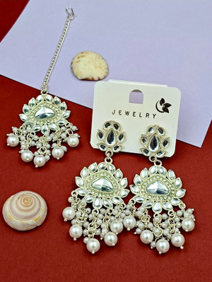 Vigilantee Jewels Combo Maangtikka Set Kundan Earrings Traditional SilverPlated jumka Earrings Beads, Pearl, Cubic Zirconia, White Zircon, Ruby, Topaz Alloy Earring Set, Chandbali Earring, Jhumki Earring, Drops & Danglers, Stud Earring