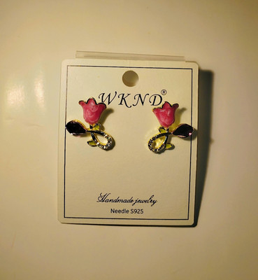 SKS JI COLLECTIONS Shiny Daisy Twisted Pink Earrings Zircon Alloy Stud Earring