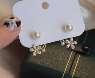 Azarya New Korean Light Luxury Imitation Pearl Flower Stud Earrings For Women Stainless Steel Huggie Earring