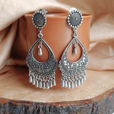 Gupta's Creation Earrings for Women and Girls | FHF Oxidised Designer Tear Drop Earrings Brass Chandbali Earring