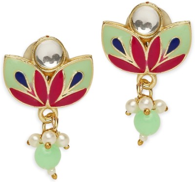 fabula Mint Green Meenakari Stud Earrings - Floral Design for Women & Girls Beads, Crystal Alloy Stud Earring