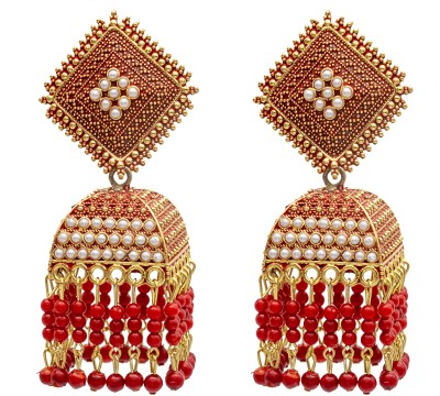 Shining Jewel Traditional Indian Antique Gold Plated Pearl Clusterd CZ,Crystal Stud Earring Brass Tassel Earring