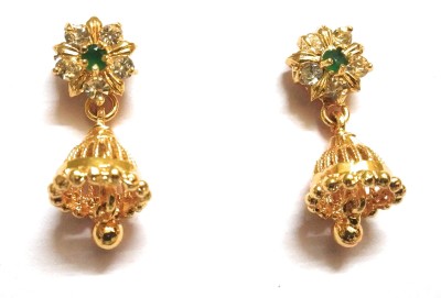 SSFJ One Gram Gold Green Stone Jimikki Earrings Copper Jhumki Earring