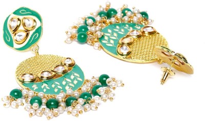 GOLDEN PEACOCK Gold-Plated & Green Circular Drop Earrings For Women Alloy Drops & Danglers