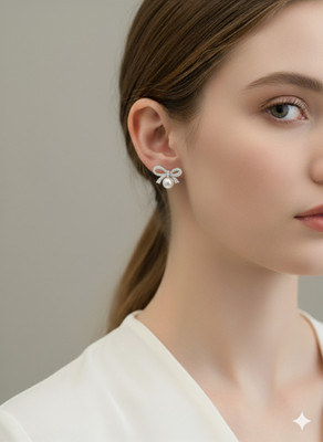 IMH Store Elegant Bow Knot Pearl Stud Earrings for Women Alloy Stud Earring