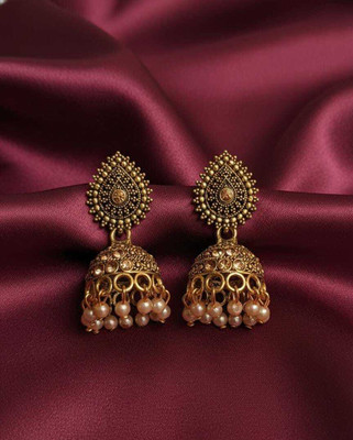 DEESHINE Royal Heritage Kundan Pearl Jhumkis. Beads, Pearl Brass Chandbali Earring