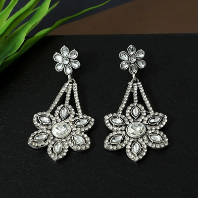ANOUK Anouk Silver Plated Floral Design Rhinestones studded Drop Earring for Women Brass Drops & Danglers