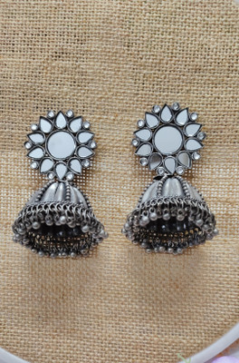 Prakriti Collection Women Party Wear Alloy Mirror Jhumki Earrings German Silver Earring Set