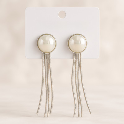 Emmanuel Store Stylish Korean Pearl Dangle Earrings for Women | Elegant Long Tassel Earrings Alloy Drops & Danglers