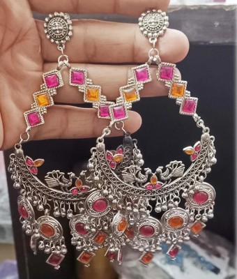 Trapon Fashion Trapon Fashion Oxidised Brass Pink Orange Chandbali Earring For Women & Girls Alloy Stud Earring, Drops & Danglers, Chandbali Earring