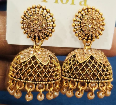 SAKETHAM Gold n Steamy White Alloy Jhumki Earring