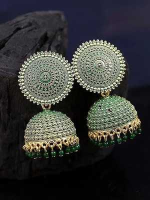 YOGITACREATIONS Earring's For Women-Traditional Ethnic Green Bridal Wedding Meenakari Jhumki Alloy Earring Set