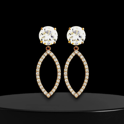 glamourgeekstudio Rose Gold Crystal Leaf Drop Earring Cubic Zirconia Alloy Drops & Danglers