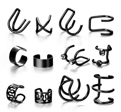Shining Diva Latest Stylish 12 Pcs Combo Clip On Ear Cuff Earrings Crystal Alloy Stud Earring