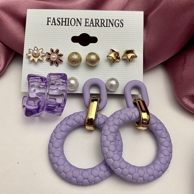 Oralia Lavender Pack Of 6 Earring Card | Purple Earrings | Pearl Studs Acrylic Stud Earring