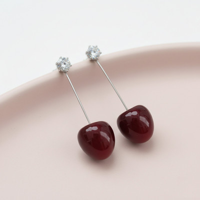 Ceylonmine01 Elegant Cherry Inspired Earrings Lightweight and Comfortable for Women Zircon Stone Drops & Danglers